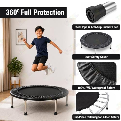Image of Toy Imagine 48-Inch Mini Trampoline for Kids & Adults, Heavy-Duty Rebounder