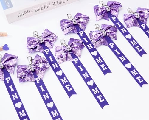 Image of Cheer Pin Me Ribbon Cheerleader Pin Me Bow Cheer Bow Keychain with Rhinestones Cheerleading Sports Accessory Gift