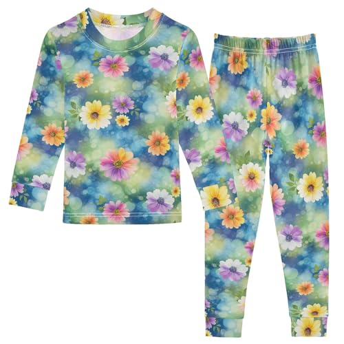ODAWA Fall Pajamas Watercolor Flowers Footless Tee and Pant 2-piece Pj Set 18M