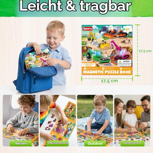 SYNARRY Puzzle Magnetisch Bagger Traktor ab 3 4 5 Jahre, Beschäftigung für Kinder im Flugzeug Auto Zug… – Ansicht 6