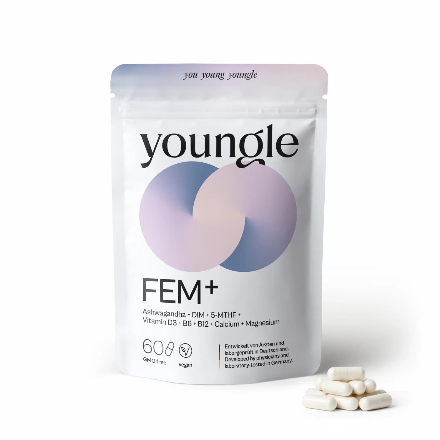 FEM+ Hormon Balance Kapseln - Unterstützung von Stressregulation & Östrogenstoffwechsel mit DIM & Ashwagandha - Frauen Longevity, Knochen & Nerven