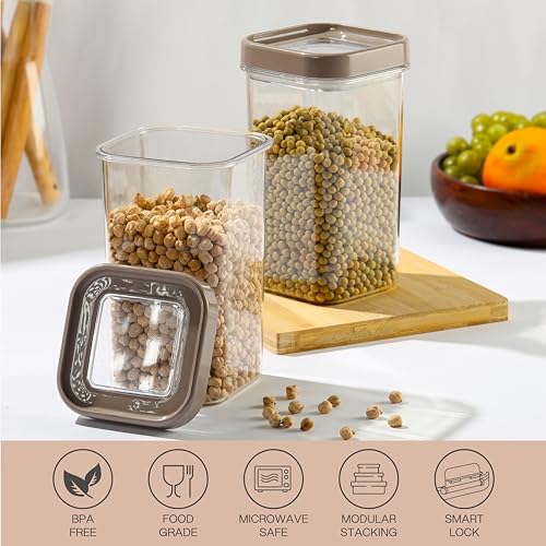 Image of CELLO Airlock Square Pet Storage Jar for Kitchen Set of 2 Pcs, 1350 ml Walnut Brown | Freezer & Fridge Safe Stackable Kitchen Storage Container Jar Set for Meal Prep Ingredient Cookies Flour Candy