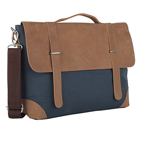 Image of Almolfa Leather Canvas 15 inch Laptop Messenger Bag (Blue)