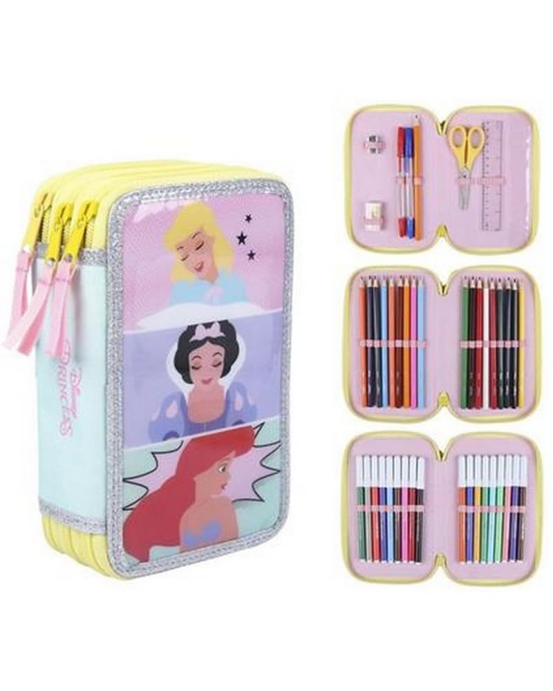 CERDÁ LIFE'S LITTLE MOMENTS - Estuche Escolar 3 Compartimentos Niña de Princesas Disney | Incluye Todo el Material Escolar Necesario para Preescolar y Primaria - Licencia Oficial Disney