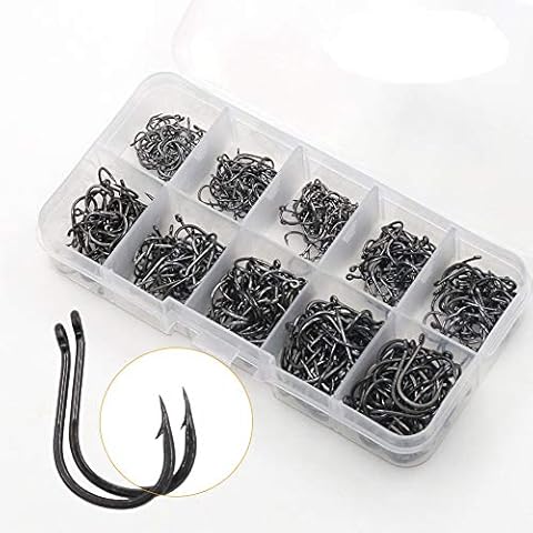 BiaoGan 500PCS Small Fishing Hooks, Assorted 10 Sizes(3#-12#) Fish Hooks Portable Plastic Box, Strong Sharp Fishhook with Barbs for Freshwater/Seawater (Black) Cover