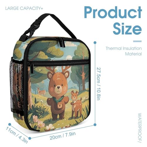 3Pcs Backpack Sets Country Style Bear Deer Print Travel Daypack 3 in 1 Lightweight Backpack Set with Lunch Bag And Cosmetic Bag4
