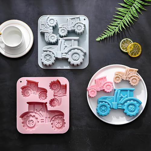 Moule à Gâteau Tracteur 3D, 2 Moule en Silicone pour Tracteur, 3 Tailles Moule à Tracteur pour Enfants Moule pour Gâteau Glace Chocolat Pain Dessert Pudding