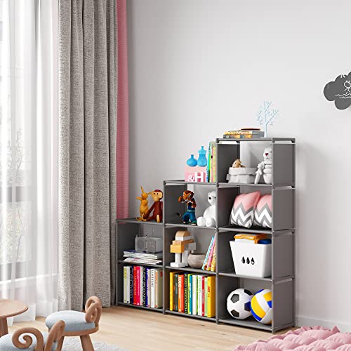 Moyipin Bookshelf, Assembled Storage Rack, Bedroom Living Room Vertical Cabinet Bookshelf, Double Row 9-Grid Multi-Functional Storage Equipment (Grey) #TOP5