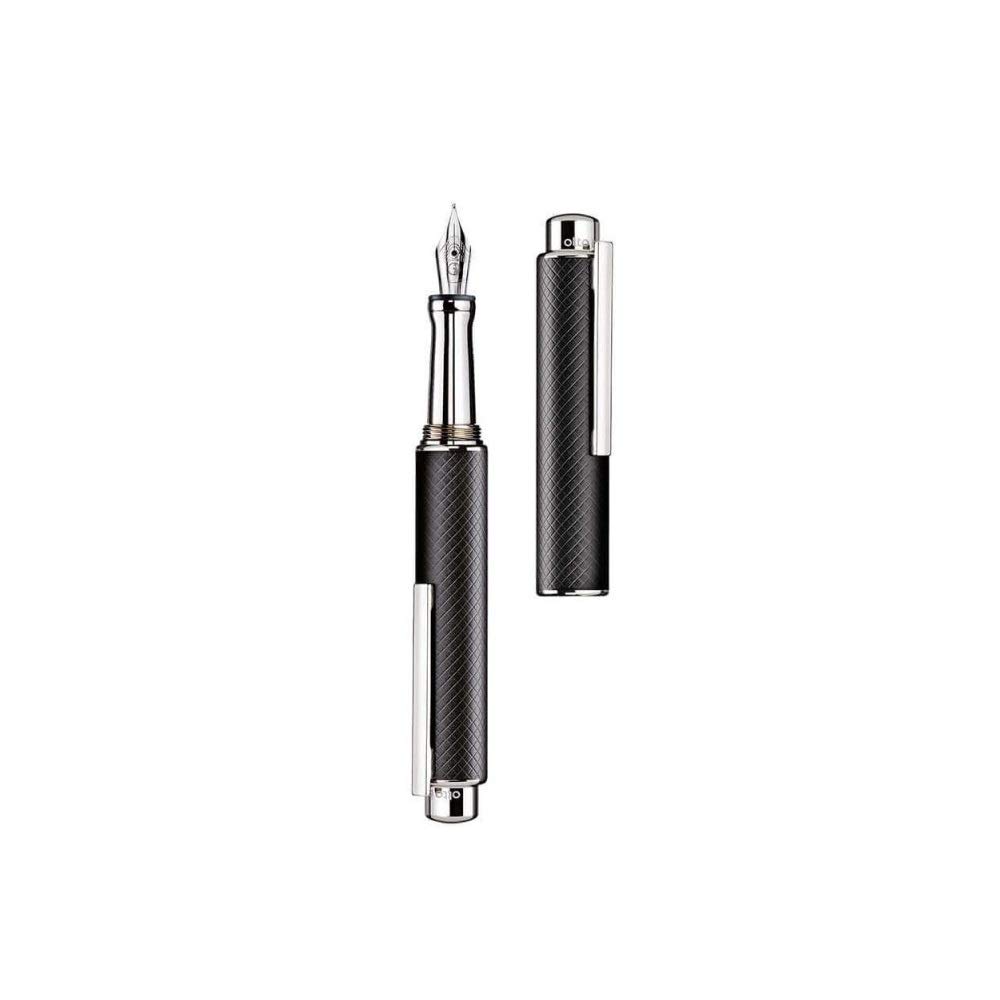 Otto Hutt design05 Fountain Pen with Touch Function, Brass Body and Platinum with Checked Guilloche Plating Nib Thickness F