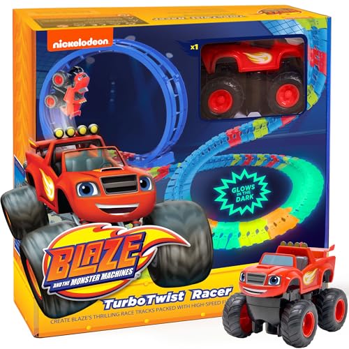 Blaze and The Monster Machine Race Track Set - 117-Piece STEM Playset with Flexible Glow Tracks - Official Nickelodeon Toys for Kids Ages 3 to 8 - Birthday Gifts for Boys & Girls by JitteryGit (Red)