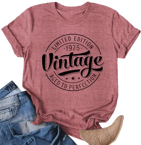 50th Birthday T-Shirts for Women: Vintage 1975 Graphic Shirt 50th Birthday Party Tees Tops