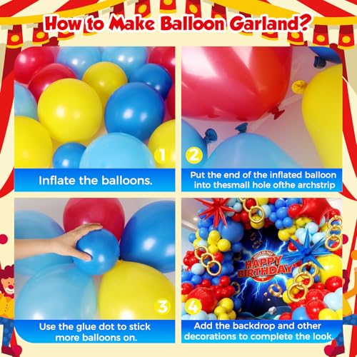 Image of Cartoon Balloon Garland Arch Kit 171pcs with 4D Star Gold Long Balloons, Red Blue Yellow Balloons Arch Kit for Birthday Baby Shower Carnival Circus Hedgehog Super Hero Gamer Theme Party Decor