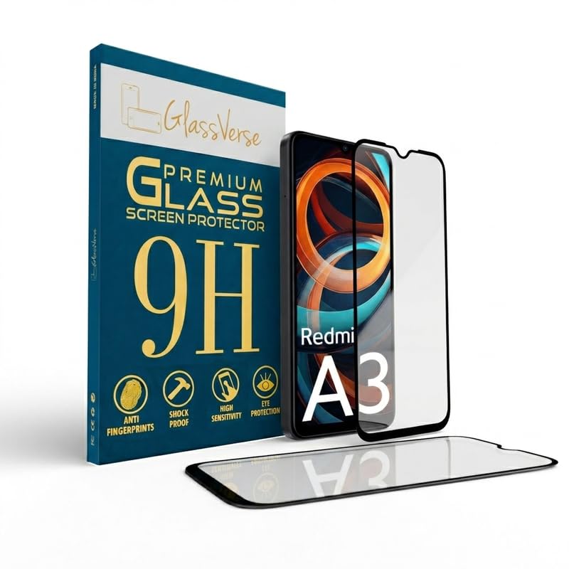 Image of GlassVerse 9H Tempered Glass For Redmi A3 (Pack Of 2) with Free Installation Kit Full screen Coverage - 6.71 inch