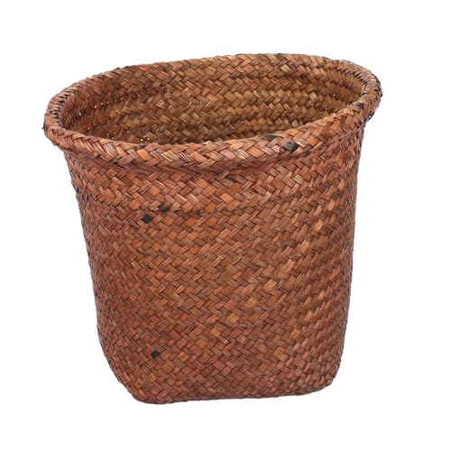 VANZACK 草編 手作り 収納バスケット 安定フレーム付き 紙くず収納用 素材 ゴミ箱兼用 多機能 オフィス 家用