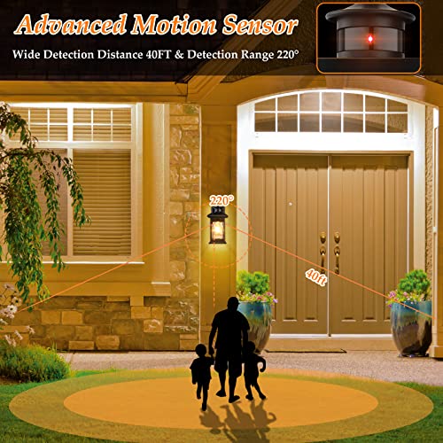 2 Packs Motion Sensor Outdoor Sconce - Advanced Dusk To Dawn Outdoor Lighting, Retro Motion Sensor Porch Light Fixtures, Black Waterproof Exterior Lantern Wall Mount For Garage, Outside, Anti-Rust #TOP1