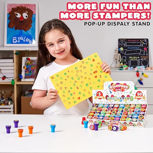 JOYIN 50 Pcs Assorted Stamps for Kids - Self-Ink Stamps with 50 Designs for Birthday Party Favor, Carnival Prizes, School Stampers, Goodie Bag, Classroom Treasure Box Toys (Zoo, Holiday Stampers) - image 7
