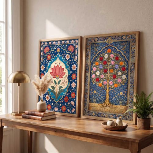 Image of HOTHOUSE Decorative Traditional Wall Art Home Decor Madhubani Painting poster With Frame For Living Room Bed Room Hotel Wall Decor Digital Reprint Set of 2 (13X17 inch)