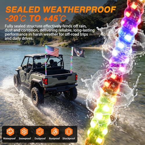 Image of Nilight LED Whip Light 2PC 5FT Spiral RGB Antenna Whips with Spring Base, App /Remote Control DIY Chasing Patterns Brake & Reverse Turn Signal Lights for Side by Side ATV UTV RZR Can-Am Buggy Jeep