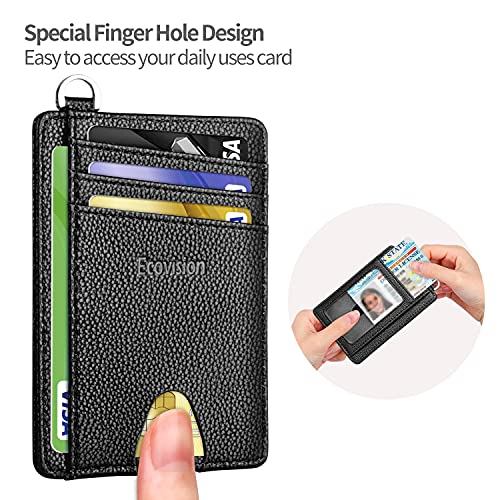 Image of Slim Minimalist Front Pocket Wallet, RFID Blocking Credit Card Holder Wallet with Detachable D-Shackle for Men Women, Litchi Black, Medium