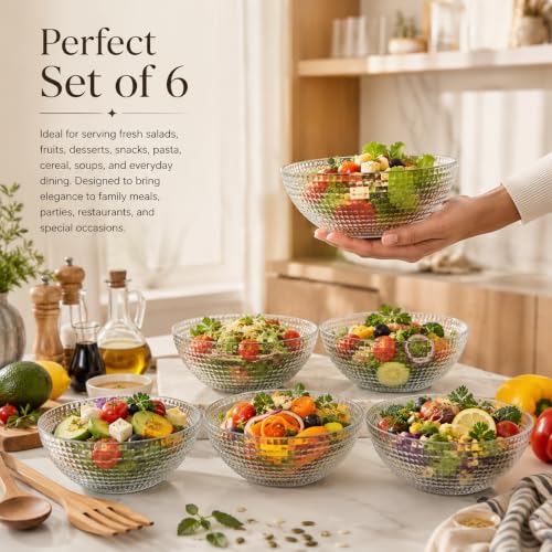 Image of WRINGO Glass Bowl for Kitchen Prep, Dessert, Dips, and Candy Dishes, Cake, Snack Bowl Set of 6 Or Nut Bowls, and Microwave Safe Clear Glass Bowls for Mixing, Storing Size 4.5 Inch (WR-13)
