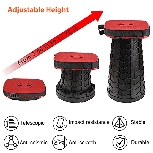Image of Outward Gear Portable Collapsible Stool Set - Heavy Duty Square Collapsible Stool + Thick Seat Cushion - 550lbs Load Capacity for Camping Travel Picnic Gardening (Red /Black)