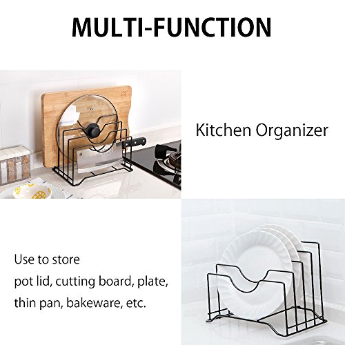 Stainless Iron Cutting Board Holder, Cutting Board Storage Organizer , Pot Lid Rack Organizer Kitchen Cabinet Rack Storage With 4 Sectional (Black) #TOP3