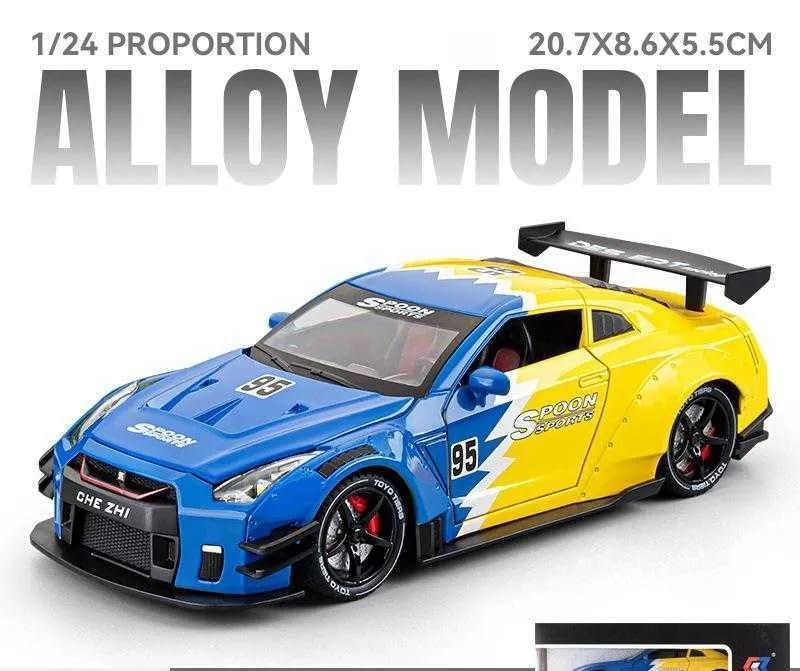 Image of NISHCHAY 1:24 Scale Nissan Skyline GTR R34 Diecast Car | Alloy Sports Car Model with Sound, Light & Pull Back Action | Metal Toy Car Gift for Kids (Random Colour)