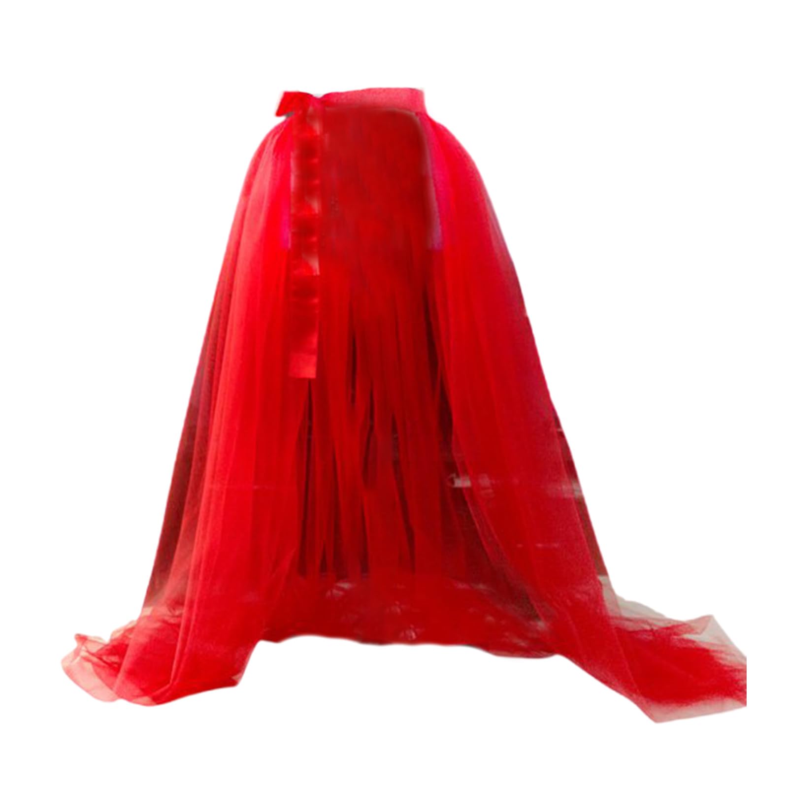 DIDILLX Women See Through Mesh Tulle Tutus Overlay Long Skirt Wedding Cocktail Prom Bandage Long Dress Detachable Overskirt Red