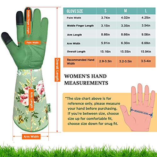 Wanchi Gardening Gloves, Durable And Comfortable Women's Long Garden Gloves For Gardening Work And Yard Work, Leather Gardening Gloves For Women, Green Print (Medium) #TOP5