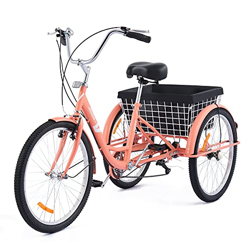 Viribus 20 inch Adult Tricycle Women Men Seniors | 1 Speed Three Wheel Bike Fun Pets Exercise More | Adjustable Cruiser Trike Padded Seat, XL Basket, Dual Brakes, 330lb Cap