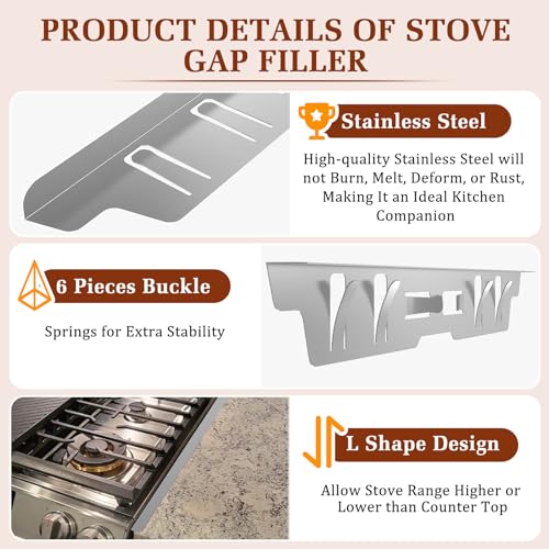 Image of 25.4 inch Oven Guards for Side Stainless Steel Gap Covers, Heat Resistant Slide-in Range Trim Guard Gap Filler Between Oven & Counter Top for Seamless Kitchen Accessories, Gifts for Cooker - Silver