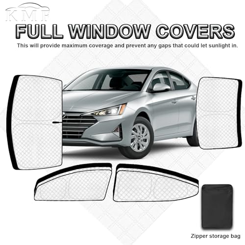 Image of KMF 6pcs Thicken Sun Shades Custom for Hyundai Elantra Sedan 2017-2020 Accessories,Full Car Window Covers Sunshade for Windshield Side Rear, UV Blocking and Blackout Privacy Camping Outdoor