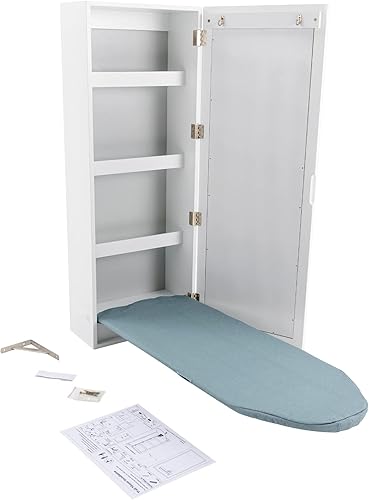 Miniatura 7 de Armario de tabla de planchar montado en la pared con espejo, estación de almacenamiento de planchado plegable para el hogar, apartamento, color