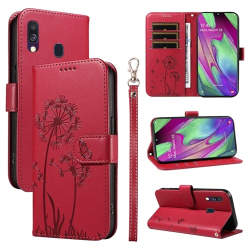 Bravoday Handyhülle für Samsung Galaxy A40 Hülle Premium PU Lederhülle Klappbar Tasche Klapphülle mit Magnet Kartenfach Standfunktion Schutzhülle für Galaxy A40 Rot