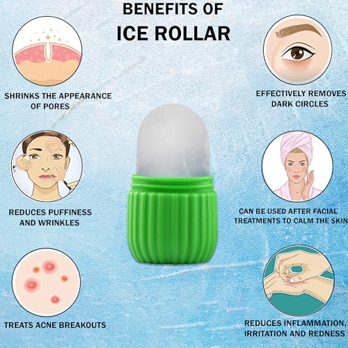 Image of Urbane Home Pack of 3 Face Ice Roller For Women & Men | Reusable & Long Lasting Face Icing Massager for Glowing Skin and Puffy Eyes | Green