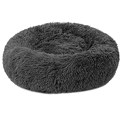 Deluxe Rundes Hundebett – Donut-Form Mit Erhöhtem Rand, Abnehmbarer Plüschbezug, Rutschfeste Unterseite, Größe Wählbar