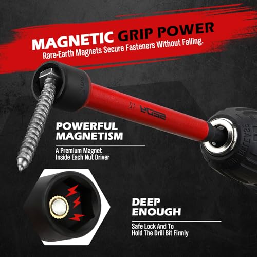 Magnetic Impact Nut Driver Set: 6-Piece Metric Color Coded Nut Setter Set 6 Inch Length CR-V Nut Driver Tool Set 1/4 Inch Hex Shank Extra Long Nut Driver Bit Set