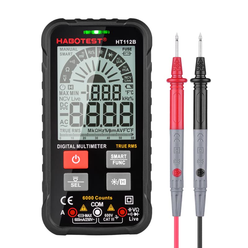 Multímetro digital, Multímetro digital profesional verdadero Rms Rango automático 600V Voltímetro AMP OHM HZ Capacitance Tester Voltmeter Ht112b