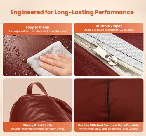 Image of Sattva Piping 4XL Sofa Style Bean Bag Chair with Beans Filled | Faux Leather Bin Bags Set with Footstool & Cushion | Large Beam Bag for Adults, Teens, Home & Living Room - Tan with Black Piping