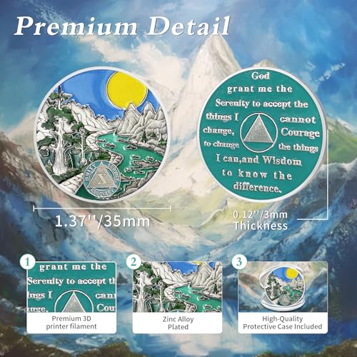 Image of Sunlight 10 Year Sobriety Coin - Recovery Ten Year AA Coins - Serenity Prayer NA AA Chips and Medallions - 1-65 Prime Living Clean Sober Token - Narcotics Alcoholics Anonymous Gifts for Men Women