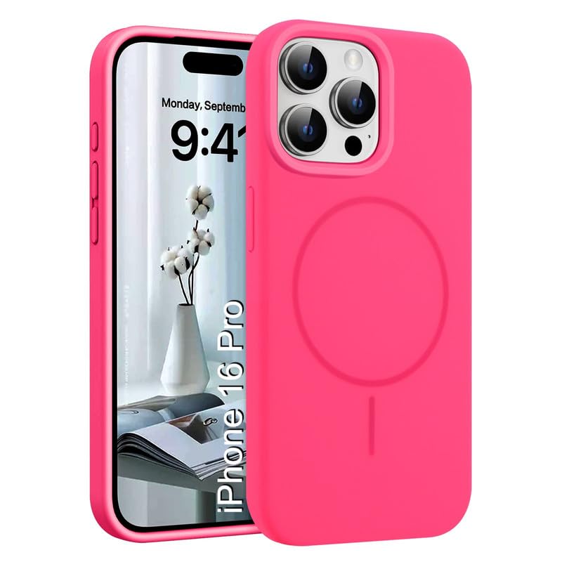 Image of LuxuryKase Silicone Magnetic Case for iPhone 16 Pro | Soft Microfiber Lining | MagSafe Support | Shockproof Protective Cover | Precise Cutouts | Slim Fit Design - Pink