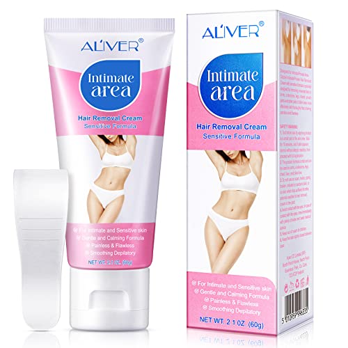 Crema depilatoria para partes privadas, Axilas, Brazos, Piernas, Cara y Bikini, Fórmula Sensible, Fórmula suave y calmante, Depilatoria Suavizante, Adecuado para todo tipo de piel 2.1 0Z