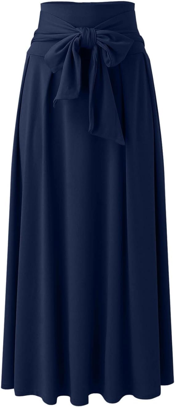 Women's High Waist A-Line Pocket Skirt, Flared Midi Skirt, High Waist Pleated Skirt, High Waist Belted Skirts (XL,08)