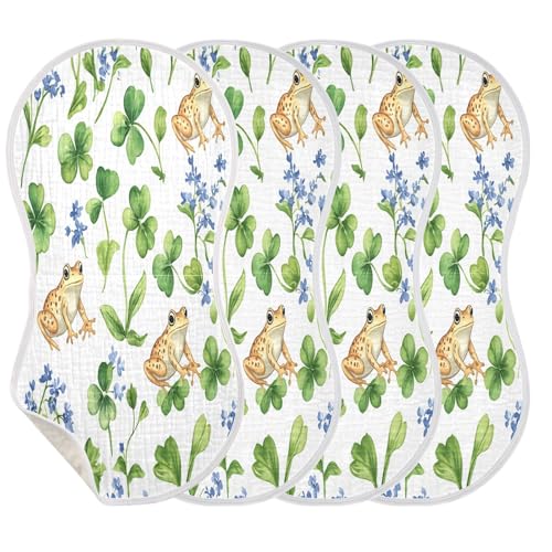 Playful Frogs Plant Burp Cloths Cotton Baby Washcloths,Large 22x11in Burping Cloth Absorbent and Soft for Newborn Baby Boys and Girls,4 Pack3