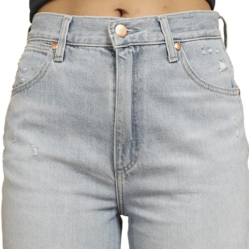Image of Wrangler Women's Blue Straight Fit Mid Rise Jeans