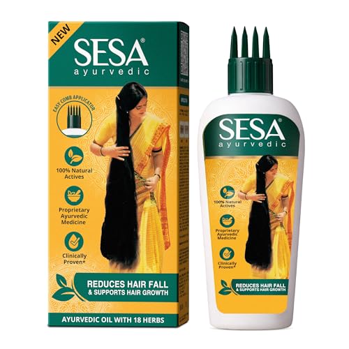 sesa Ayurvedic Hair Oil 100 ML With Bhringraj & Other Herbs With Coconut Oil And 4 Nourishing Oil For Hair Growth Help Control Hair Fall & Strengthen Roots With Easy Applicator, 100 ml or 3.38 oz