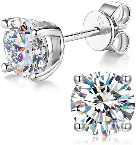 Moissanite Stud Earrings for Women Men, 18K White Gold Plated Solid GRA 925 Sterling Silver Earring Hypoallergenic Dainty Flat Back Stud Diamond Earrings, 0.6-4CT D Color VVS1 Clarity, Wedding Jewelry - Image 9