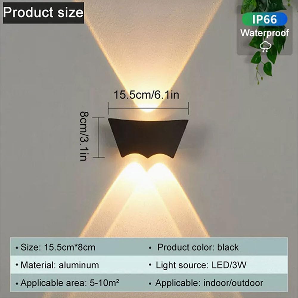 Aluminiowa lampa ścienna, czarne kinkiety zewnętrzne, kreatywna latarnia ścienna LED 6W, nowoczesne i proste kinkiety ścienne, ciepłe światło 3000K kinkiety do wnętrz i na zewnątrz
