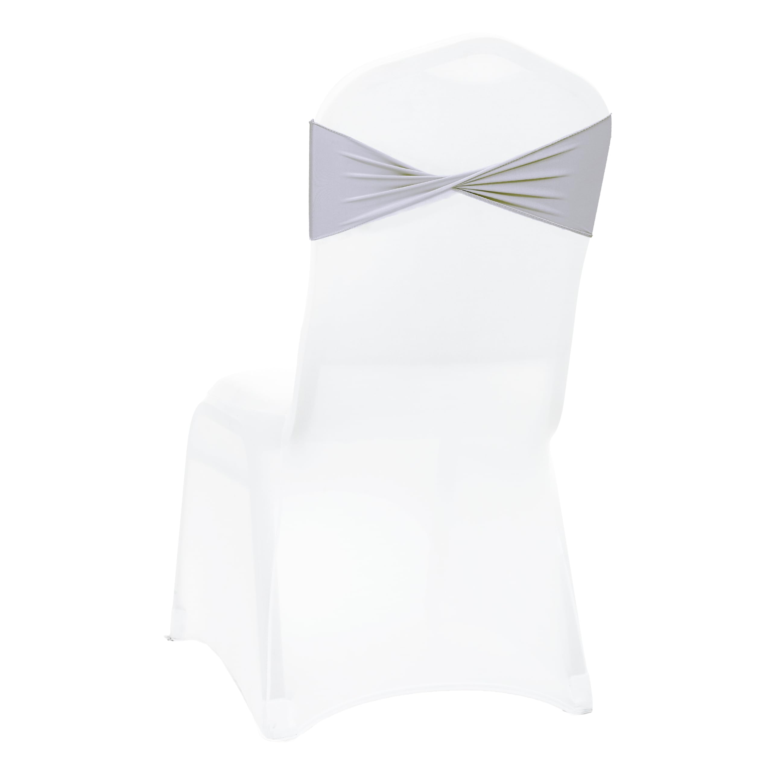 VDS Pack of 10 PCS | Light Silver | Spandex Chair Sashes Bows Without Buckle | Stretch Elastic Banquet Universal Folding Chair Band Tie with for
