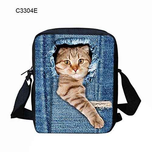 Alextry Femme Sac à Bandoulière Jeans 3D Chat Motif Sac à Main Fermeture Éclair Porte-Monnaie Décontracté Messager PortéÉpaule Sacs - C3302e